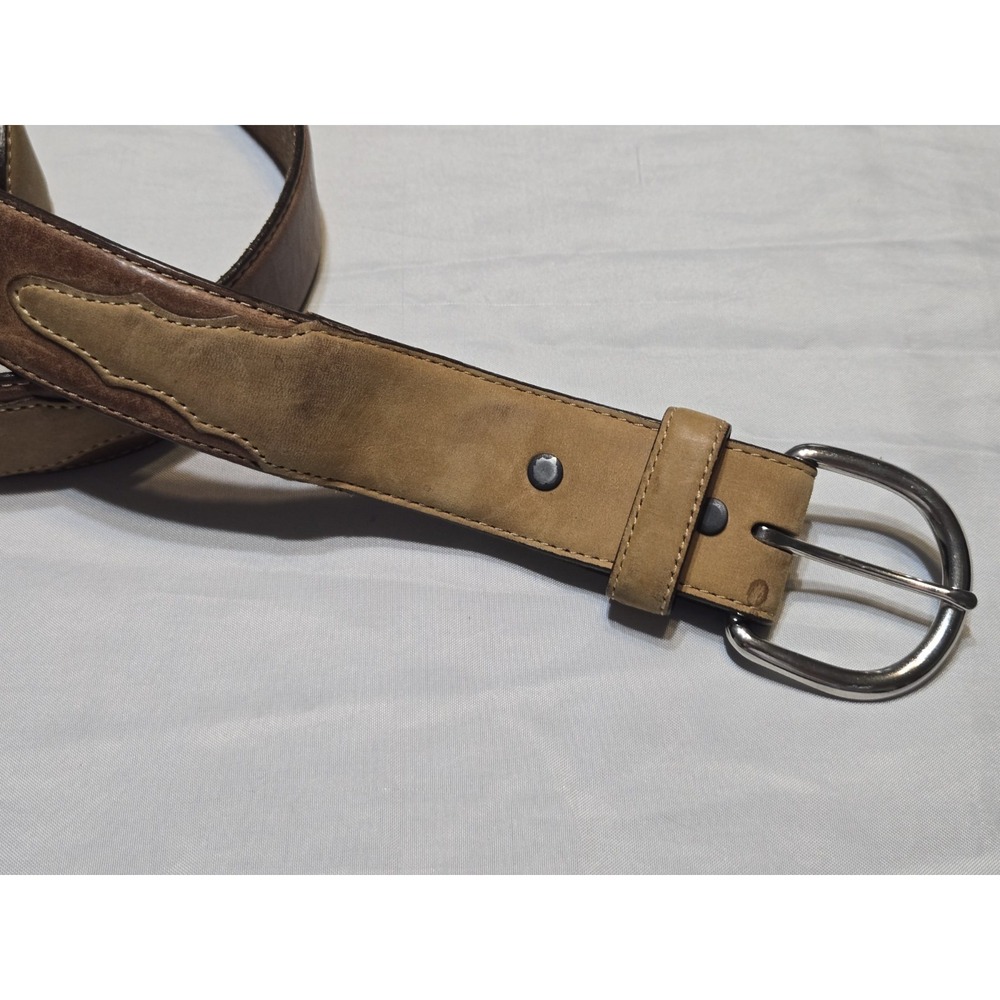 Vtg Silver Creek Classics 2 Toned Brown Soft Leather Belt Mens 34" Silver Buckle